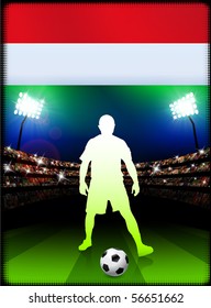 Hungary Soccer Player with Flag on Stadium Background Original Illustration