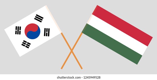 Hungary and South Korea. The Hungarian and Korean flags. Official proportion. Correct colors. Vector illustration