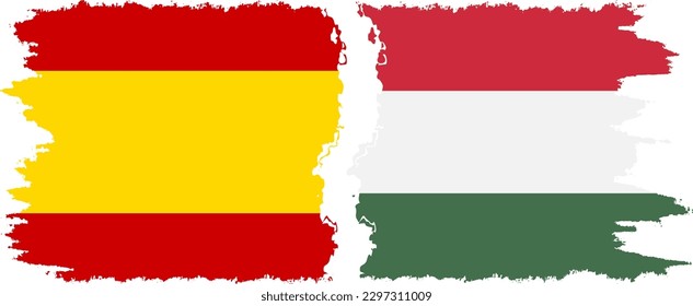 Hungary and Spain grunge flags connection, vector