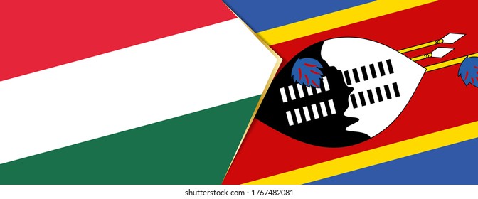 Ungarn und Swasiland Flaggen, zwei Vektorfahnen Symbol für Beziehung oder Konfrontation.
