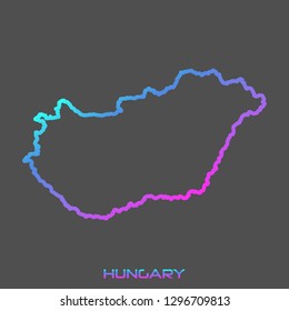 Hungary turquoise pink fluid gradient outline map, stroke. Line style. Vector illustration