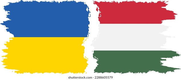 Hungary and Ukraine grunge flags connection, vector