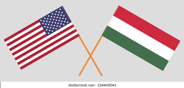 Hungary and USA. The Hungarian and American flags. Official proportion. Correct colors. Vector illustration