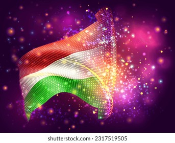 Ungarn, Vektor-3D-Flagge auf rosafarbenem violettem Hintergrund mit Beleuchtung und Aromen