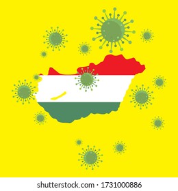 hungary vector graphics map and corona virus