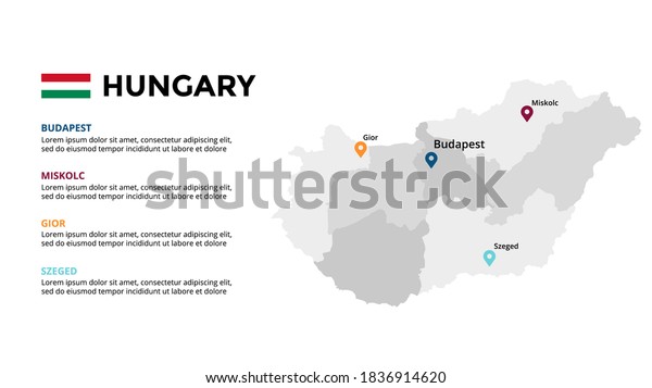 Hungary vector map\
infographic template. Slide presentation. Global business marketing\
concept. Color Europe country. World transportation geography data.\

