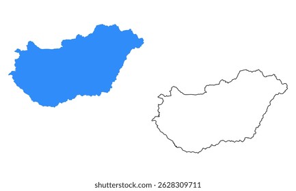Hungary vector map on white background. Map with outline style and blue silhouette