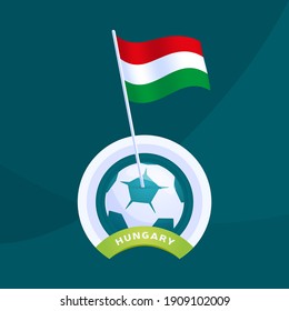 Hungary vector pinned to a soccer ball. European football 2020 tournament final stage. Official championship colors and style.