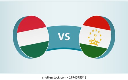 Hungary versus Tajikistan, team sports competition concept. Round flag of countries.