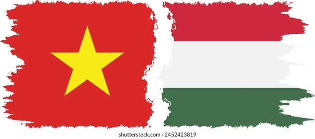 Hungary and Vietnam grunge flags connection, vector