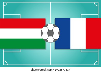 Hungary vs France match. match versus teams intro sport background, championship competition final poster, flat style vector illustration.