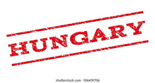 Hungary watermark stamp. Text caption between parallel lines with grunge design style. Rubber seal stamp with dust texture. Vector red color ink imprint on a white background.