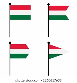 Hungary waving flag icon set in 4 shape versions. Collection of flagpole sign for identity, emblem, and infographic. 