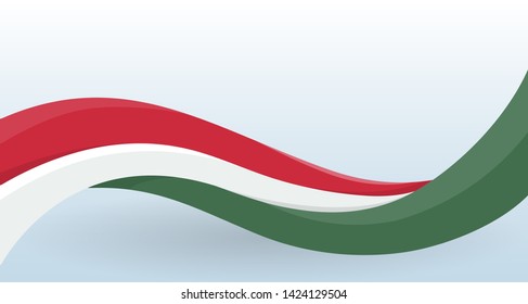 Hungary Waving National flag. Modern unusual shape. Design template for decoration of flyer and card, poster, banner and logo. Isolated vector illustration.