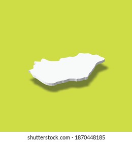 Hungría - mapa blanco de silueta 3D del área del país con sombra caída sobre el fondo verde. Simple ilustración vectorial plana.