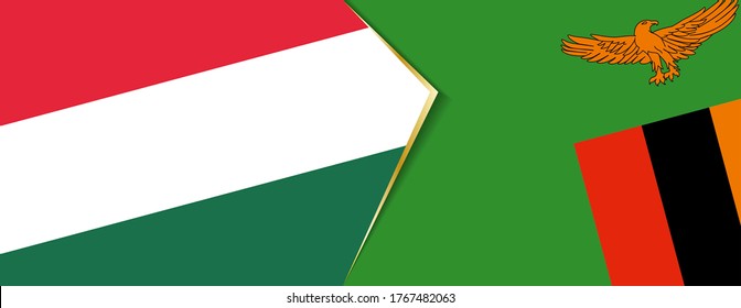 Hungary and Zambia flags, two vector flags symbol of relationship or confrontation.