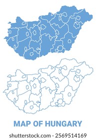 HungaryBlue map flat regions border outline vector illustration