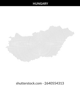 Hungary's outline designed with concentric lines and patterns.