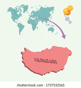 Hungary's place in the world. 3D map
