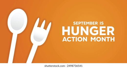 Hunger Action Month. Fork and  spoon. Great for cards, banners, posters, social media and more. Orange background.