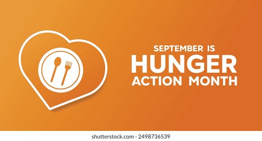 Hunger Action Month. Heart, plate, fork and spoon. Great for cards, banners, posters, social media and more. Orange background.