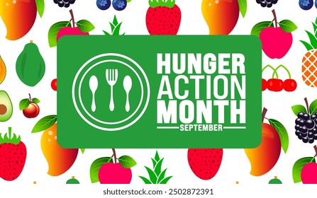 Hunger Action Month is observed every year in September. Holiday concept. Template for background, banner, card, poster, placard, design template with unique shapes with standard color.