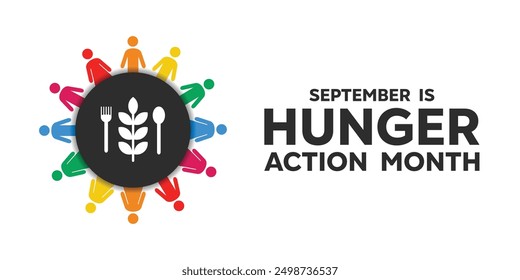 Hunger Action Month. Wheat, fork, spoon and people. Great for cards, banners, posters, social media and more. White background.