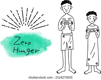 hunger children simple illustration, vector