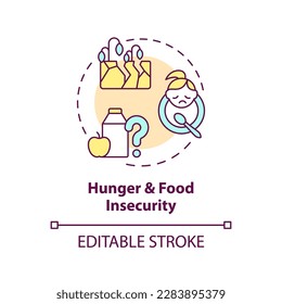 Hunger and food insecurity concept icon. Starvation. Social injustice example abstract idea thin line illustration. Isolated outline drawing. Editable stroke. Arial, Myriad Pro-Bold fonts used