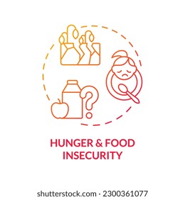 Hunger and food insecurity red gradient concept icon. Starvation. Social injustice example abstract idea thin line illustration. Isolated outline drawing. Myriad Pro-Bold font used