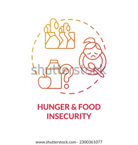 Hunger and food insecurity red gradient concept icon. Starvation. Social injustice example abstract idea thin line illustration. Isolated outline drawing. Myriad Pro-Bold font used