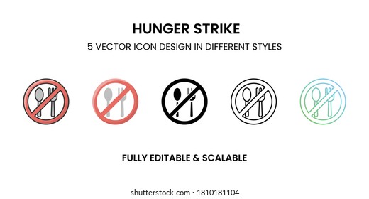 Hunger Strike vector icon in colored outline, flat, glyph, line and gradient