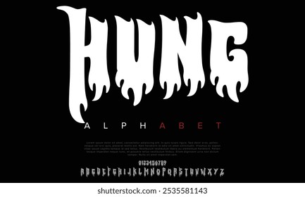 Hunger vector font alphabet with numbers