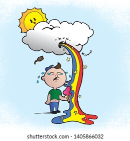 Hungover Sun Cartoon Puking Rainbow on Icecream Cone