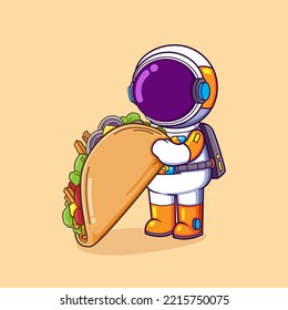 The hungry astronaut is having a breakfast with big salad sandwich on hand of illustration