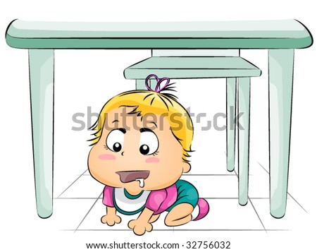 hungry baby under table