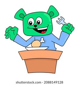 hungry bear eating fried chicken food, vector illustration art. doodle icon image kawaii.