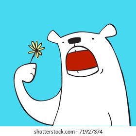 hungry bear eats the flower