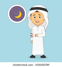 Hungry boy fast in ramadan waiting iftar