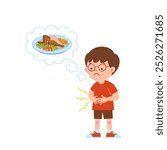 A hungry boy with rumbling stomach
