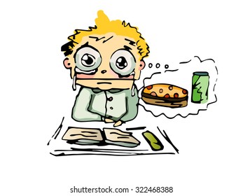 a hungry boy at school