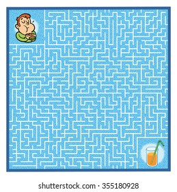 Hungry boy's Maze Game (help the hungry boy find his juice - Maze vector puzzle)