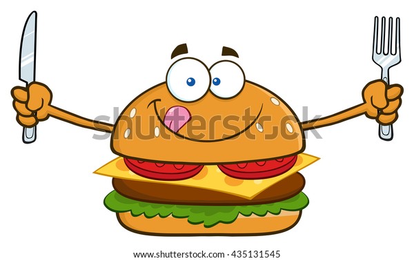 Hungry Burger Cartoon Mascot Character Knife Stock Vector Royalty Free 435131545 Shutterstock 