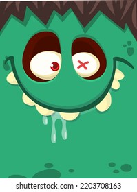 Hungry cartoon monster face.  Illustration of cute and happy monster expression. Halloween design. Great for party decoration 
