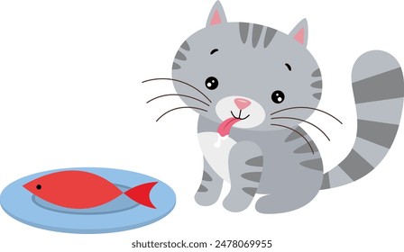 Gato hambriento comiendo pescado rojo
