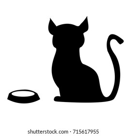 hungry cat with an empty bowl