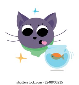Hungry cat sticker in flat style 