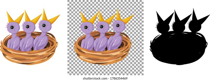 Hungry chick waiting for food in the nest illustration