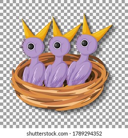 Hungry chick waiting for food in the nest illustration