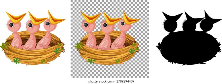 Hungry chick waiting for food in the nest illustration